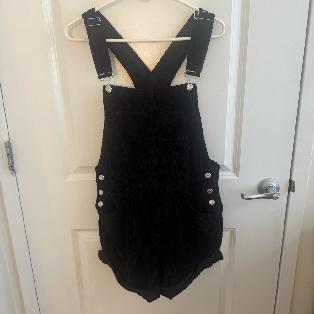 Free People Black Corduroy Overalls